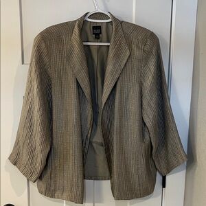 Eileen Fisher Silk Blend Textured Blazer Jacket Open Front Pockets Size Large